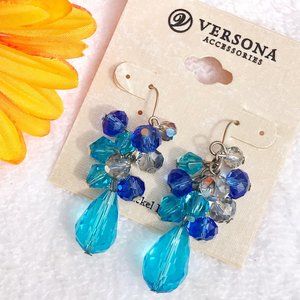 Boho Earrings Mixed Blue Teardrop Bead Drop Dangle